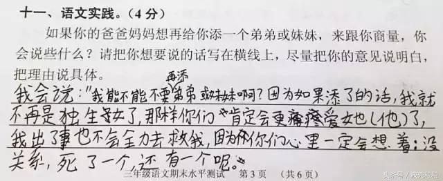 考试题“爸妈生二胎好吗”？小学生们的答案真是让家长扎心