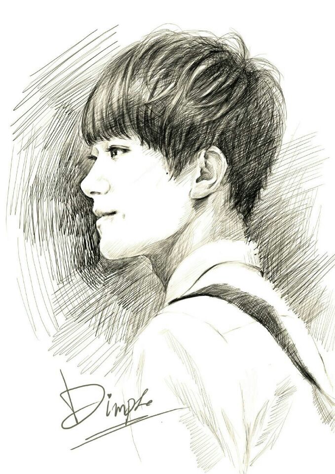 卡通人物鹿晗铅笔画,画风少年感十足的画