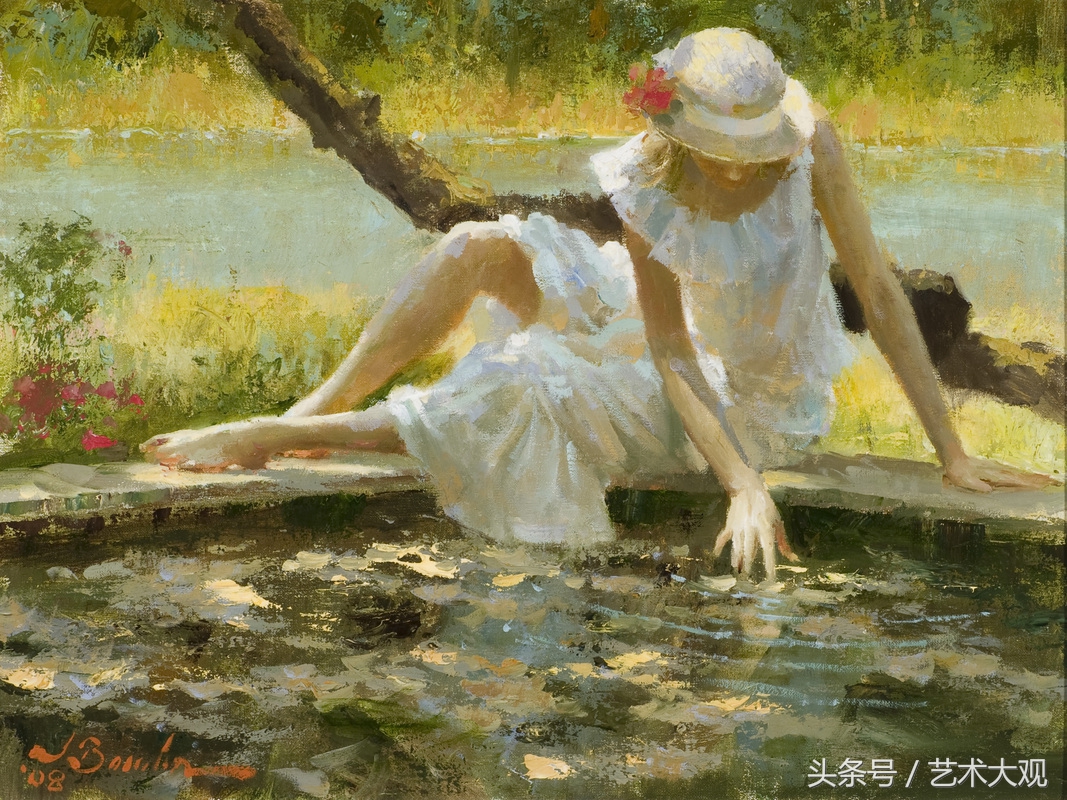 阳光女孩油画作品,阳光下的女孩国画