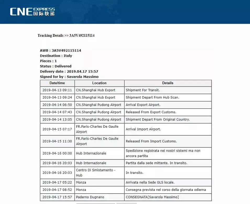 意大利跨境物流四天就签收？CNE：安排了！