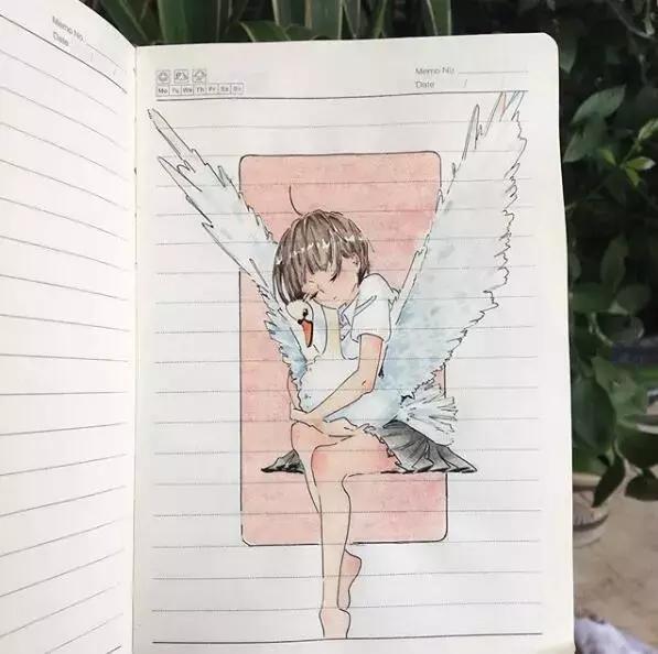 日本小姐姐画画素描,日本小姐姐一组插画