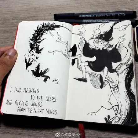 针管笔手绘黑白小插画简单,黑白风的针管笔小插画
