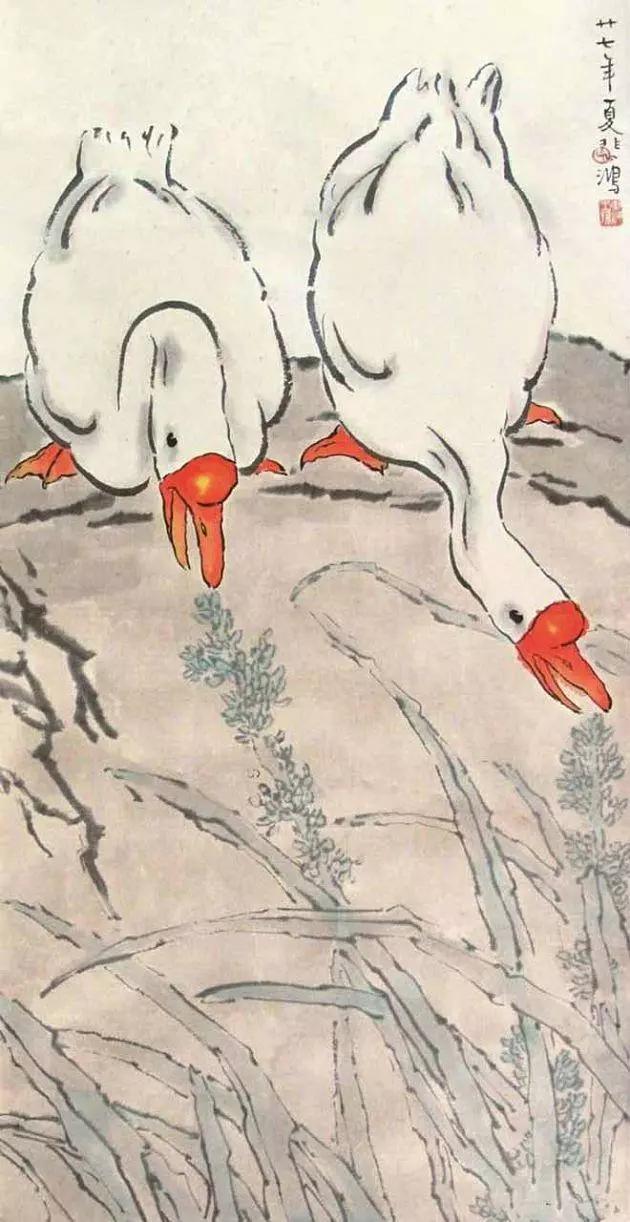 写意鹅国画图片,朱雪娥国画100幅